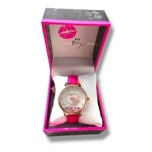 Betsey Johnson Pink Heart Watch Floating Hearts Charms NWT Box